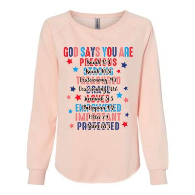 God Says You Are Vintage 4th Of July Bible Verse Christian Womens California Wash Sweatshirt