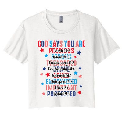 God Says You Are Vintage 4th Of July Bible Verse Christian Women's Crop Top Tee