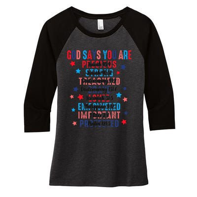 God Says You Are Vintage 4th Of July Bible Verse Christian Women's Tri-Blend 3/4-Sleeve Raglan Shirt