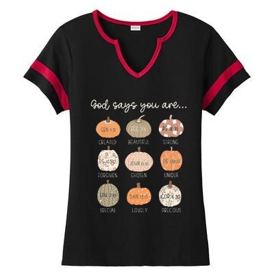 God Say You Are Pumpkin Bible Verses Christian Thanksgiving Ladies Halftime Notch Neck Tee