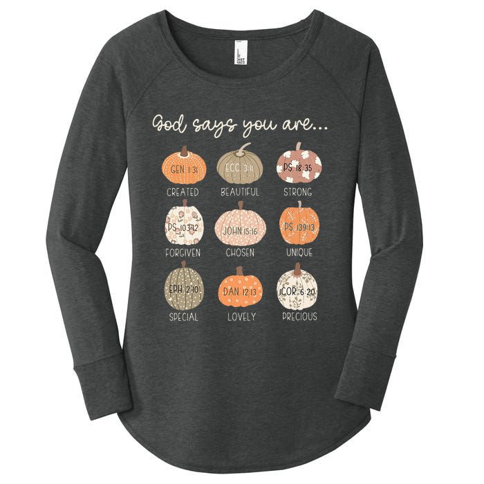 God Say You Are Pumpkin Bible Verses Christian Thanksgiving Women's Perfect Tri Tunic Long Sleeve Shirt