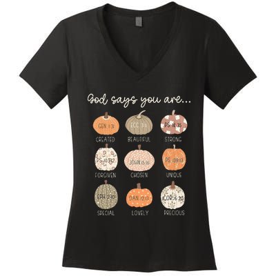 God Say You Are Pumpkin Bible Verses Christian Thanksgiving Women's V-Neck T-Shirt