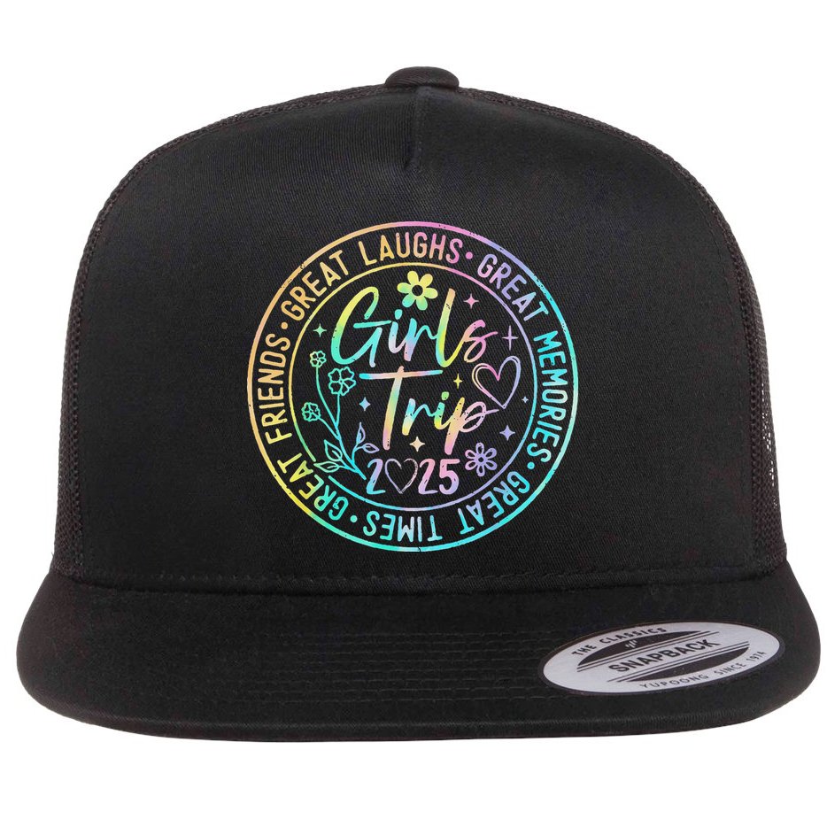 Girl Trip 2025 Friends Weekend Sisters Vacation Matching Flat Bill Trucker Hat