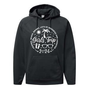 Girl Trip 2024 Girl Vacation Weekend Trip Performance Fleece Hoodie