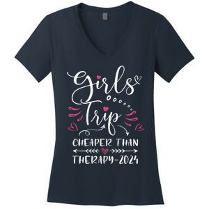 Girl Trip 2024 Funny Weekend Trip Summer 2024 Vacation Women's V-Neck T-Shirt