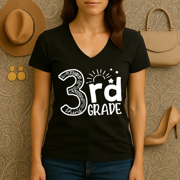 Going To 3rd Grade Teacher Squad and Third Grade Boy Girl Women's V-Neck T-Shirt