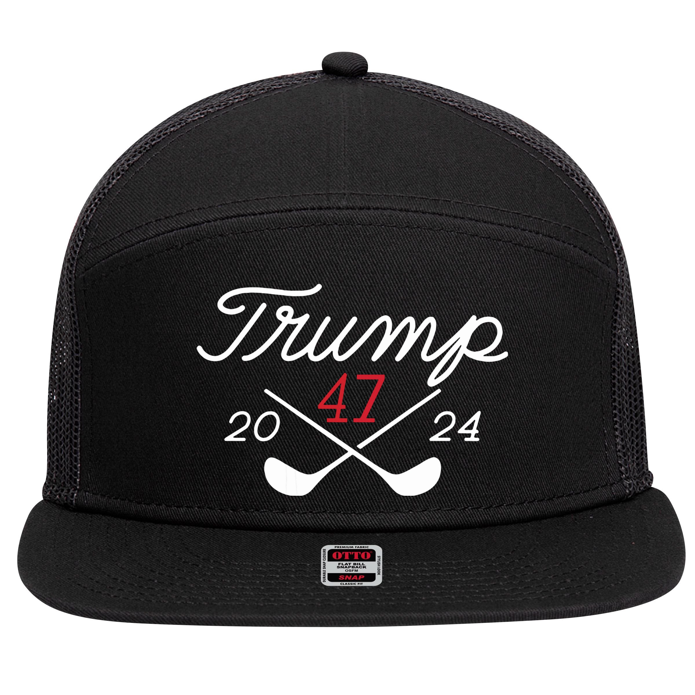 Golf Trump 47 2024 On Back 7 Panel Mesh Trucker Snapback Hat