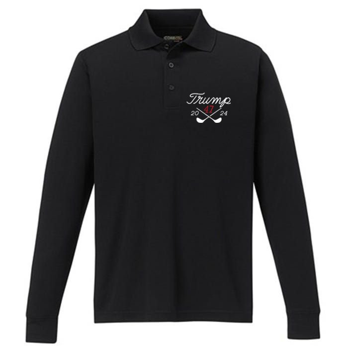 Golf Trump 47 2024 On Back Performance Long Sleeve Polo