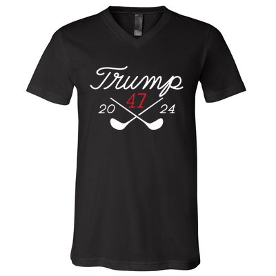 Golf Trump 47 2024 On Back V-Neck T-Shirt