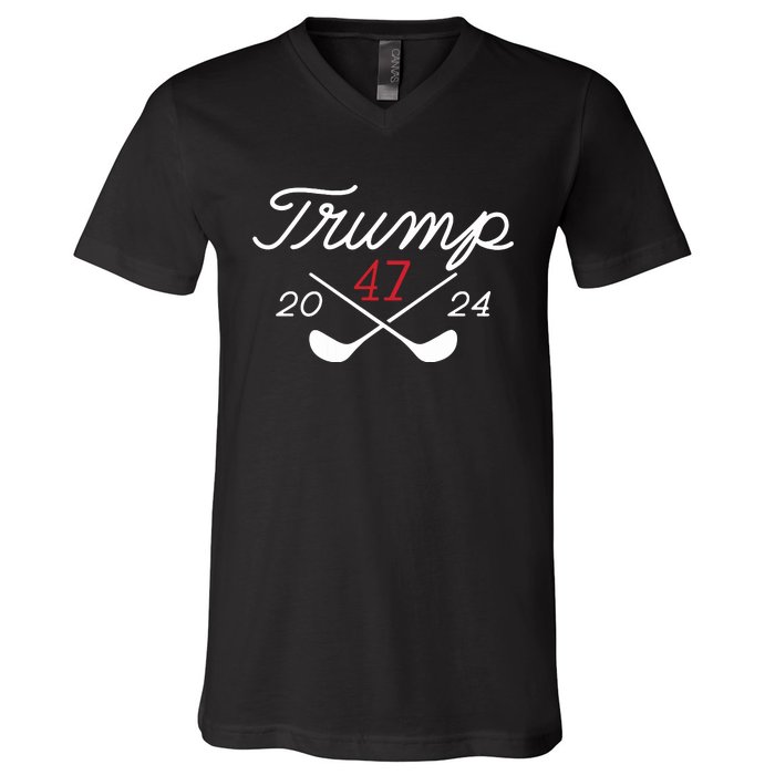 Golf Trump 47 2024 On Back V-Neck T-Shirt