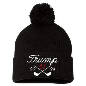 Golf Trump 47 2024 On Back Pom Pom 12in Knit Beanie