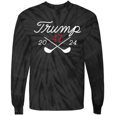 Golf Trump 47 2024 On Back Tie-Dye Long Sleeve Shirt