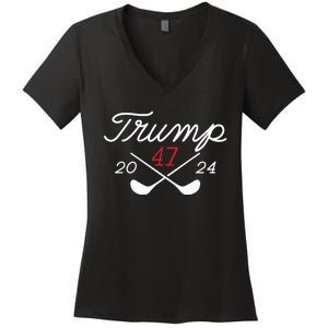 Golf Trump 47 2024 On Back Women's V-Neck T-Shirt