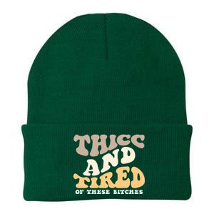 Groovy Thicc And Tired Of These Bitches Retro Wavy Knit Cap Winter Beanie