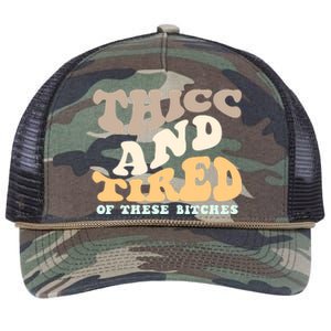 Groovy Thicc And Tired Of These Bitches Retro Wavy Retro Rope Trucker Hat Cap