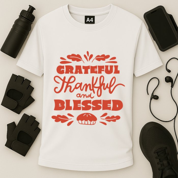 Grateful Thankful And Blessed Thanksgiving Cooling Performance Crew T-Shirt