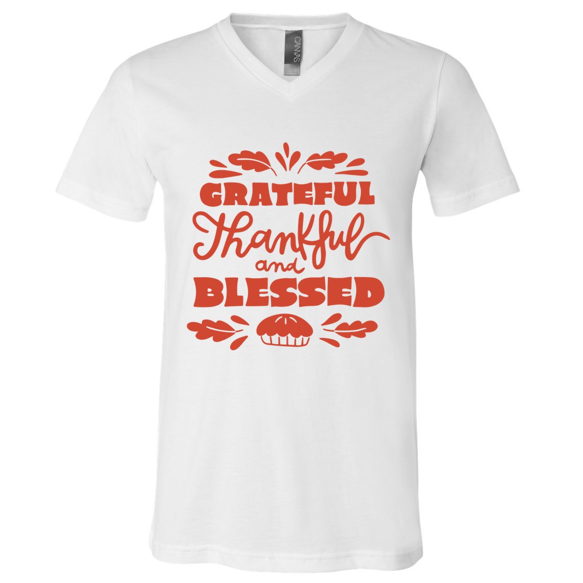 Grateful Thankful And Blessed Thanksgiving V-Neck T-Shirt