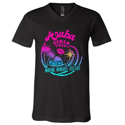 Girl Trip Aruba 2024 Beach Weekend Birthday Squad V-Neck T-Shirt