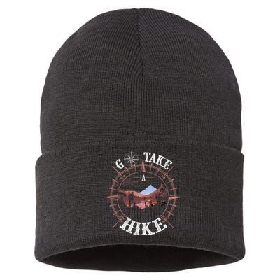 Go Take A Hike Hiking Camping Lovers Funny Outdoors Sustainable Knit Beanie