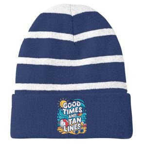 Good Times And Tan Linesv Striped Beanie with Solid Band