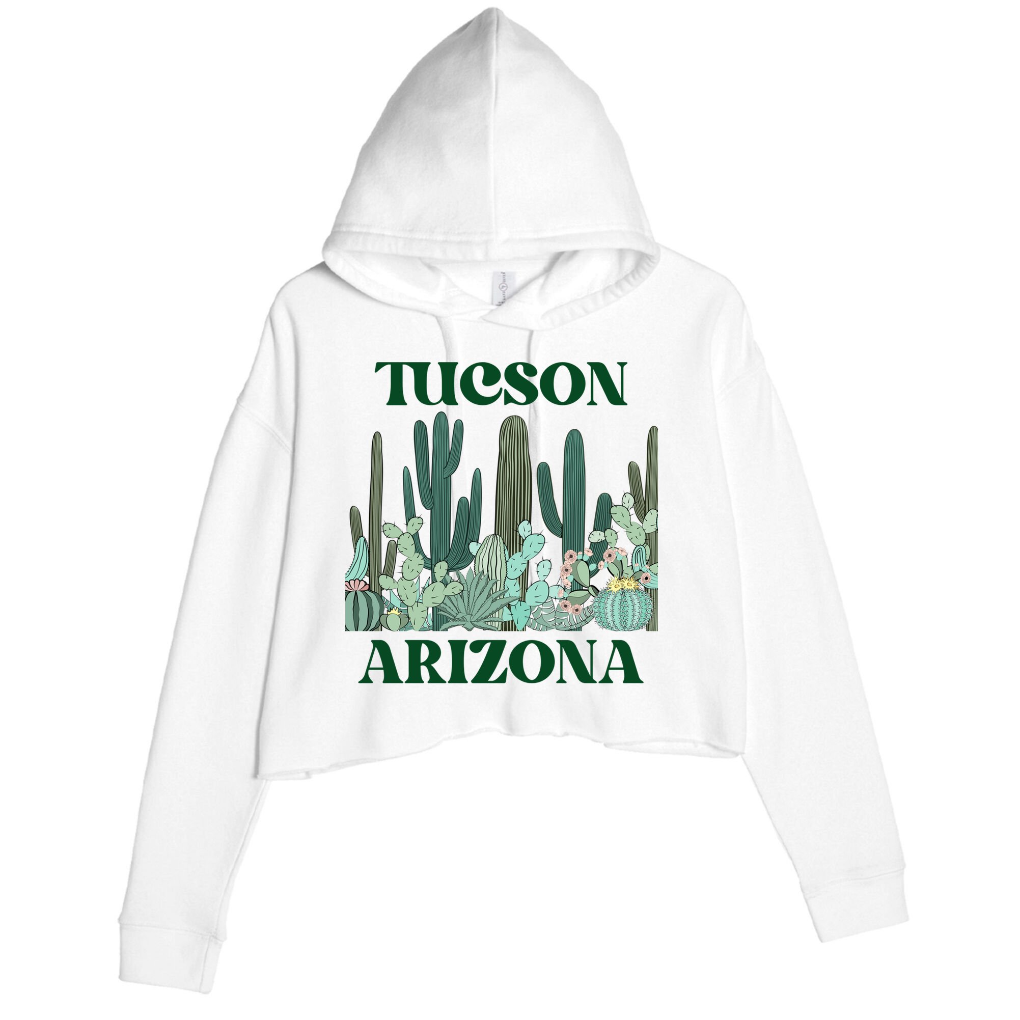 Green Tucson Arizona Cactus Great Gift Crop Fleece Hoodie