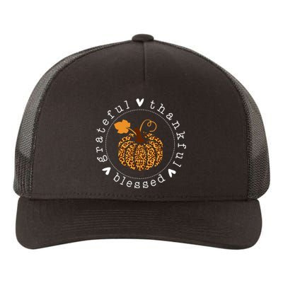 Grateful Thankful And Blessed Leopard Pumpkin Thanksgiving Yupoong Adult 5-Panel Trucker Hat