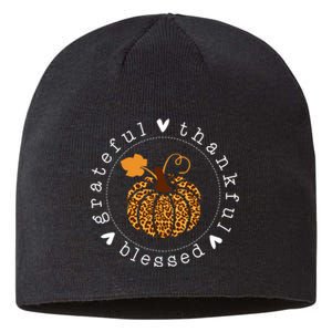 Grateful Thankful And Blessed Leopard Pumpkin Thanksgiving Sustainable Beanie