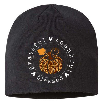 Grateful Thankful And Blessed Leopard Pumpkin Thanksgiving Sustainable Beanie