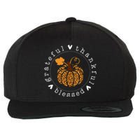 Grateful Thankful And Blessed Leopard Pumpkin Thanksgiving Wool Snapback Cap