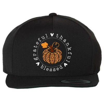 Grateful Thankful And Blessed Leopard Pumpkin Thanksgiving Wool Snapback Cap