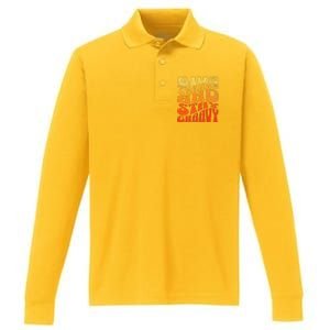 Give thanks and stay gravy retro groovy Thanksgiving Performance Long Sleeve Polo