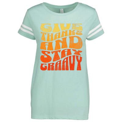 Give thanks and stay gravy retro groovy Thanksgiving Enza Ladies Jersey Football T-Shirt