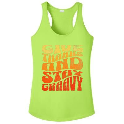 Give thanks and stay gravy retro groovy Thanksgiving Ladies PosiCharge Competitor Racerback Tank