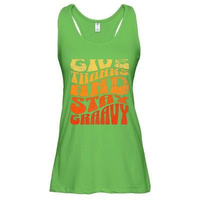 Give thanks and stay gravy retro groovy Thanksgiving Ladies Essential Flowy Tank