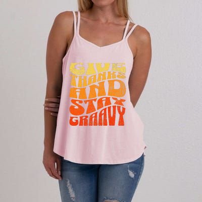 Give thanks and stay gravy retro groovy Thanksgiving Women's Strappy Tank