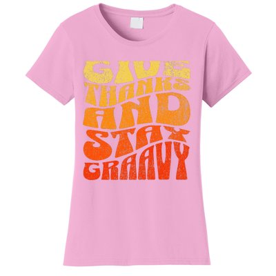 Give thanks and stay gravy retro groovy Thanksgiving Women's T-Shirt