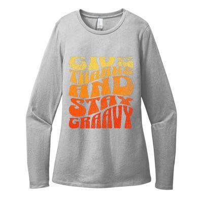 Give thanks and stay gravy retro groovy Thanksgiving Womens CVC Long Sleeve Shirt