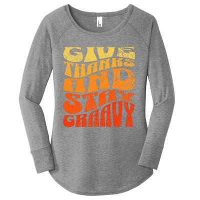 Give thanks and stay gravy retro groovy Thanksgiving Women's Perfect Tri Tunic Long Sleeve Shirt