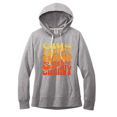 Give thanks and stay gravy retro groovy Thanksgiving Women's Fleece Hoodie