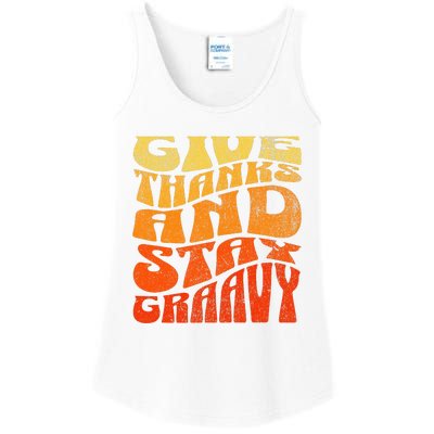 Give thanks and stay gravy retro groovy Thanksgiving Ladies Essential Tank