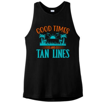 Good Times And Tan Lines Beach Fun In The Sun Summer Fun Gift Ladies PosiCharge Tri-Blend Wicking Tank