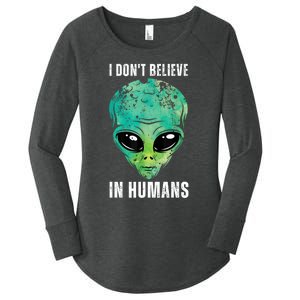 Green Turquoise Alien Face Halloween Costume Women's Perfect Tri Tunic Long Sleeve Shirt