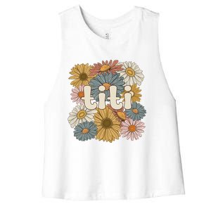 Groovy Titi Auntie Flowers Cute Titi Aunt Gift Women's Racerback Cropped Tank