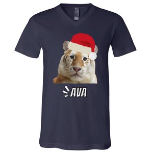 Golden Tiger Ava Chiang Mai Xmas Hat Wildlife Beauty Funny V-Neck T-Shirt