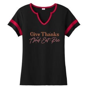 Give Thanks And Eat Pie Retro Thanksgiving Matching Outfit Gift Ladies Halftime Notch Neck Tee