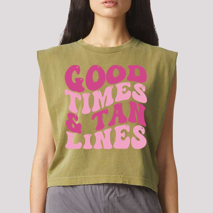 Good Times And Tan Lines Summer Groovy Garment-Dyed Women's Muscle Tee