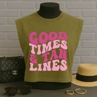 Good Times And Tan Lines Summer Groovy Garment-Dyed Women's Muscle Tee