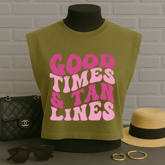 Good Times And Tan Lines Summer Groovy Garment-Dyed Women's Muscle Tee