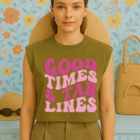 Good Times And Tan Lines Summer Groovy Garment-Dyed Women's Muscle Tee