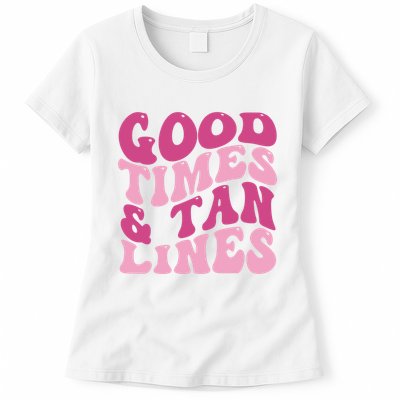Good Times And Tan Lines Summer Groovy Womens T-Shirt